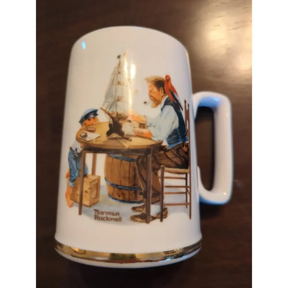 Norman Rockwell Museum Set of 4 Nautical Theme Coffee Mug/Cup, 1985 Gold Trim